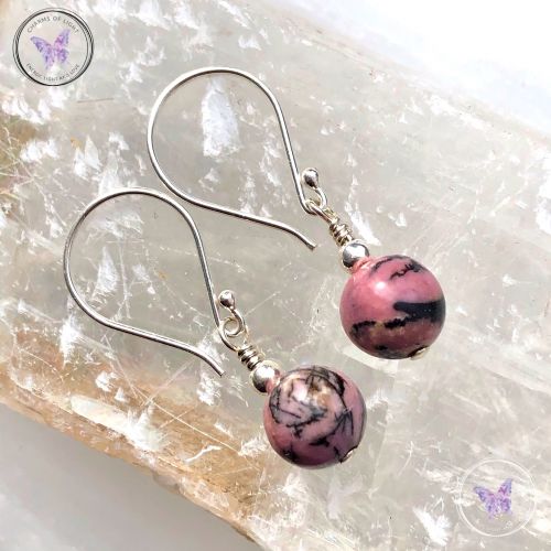 Classical Rhodonite Silver Earrings